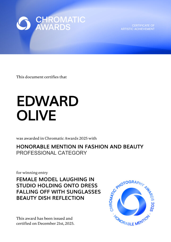 chromaticawards certifcate Edward Olive photographer 2025